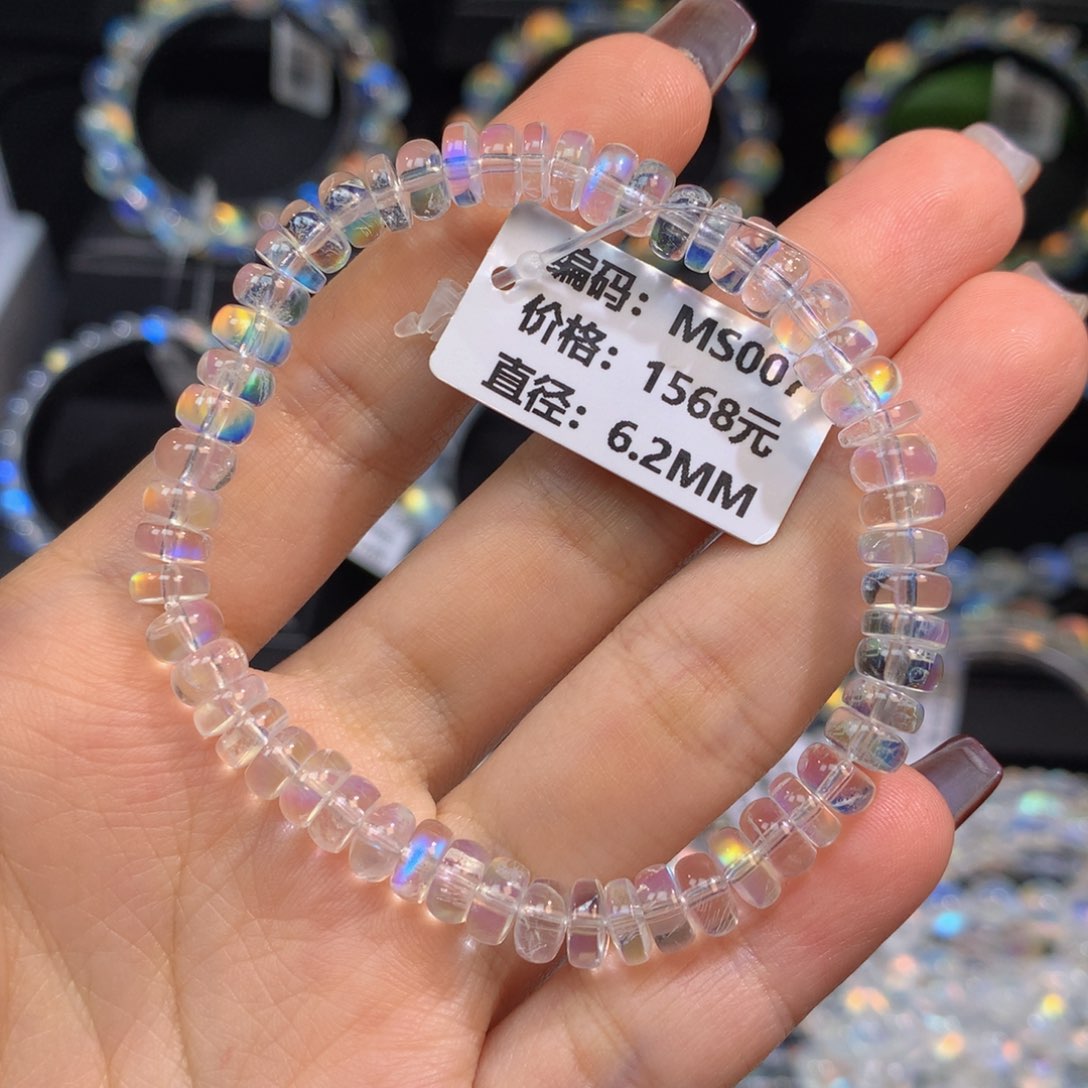 月光石手串未镶嵌MS007马岛彩月光算盘珠手串6.2mm