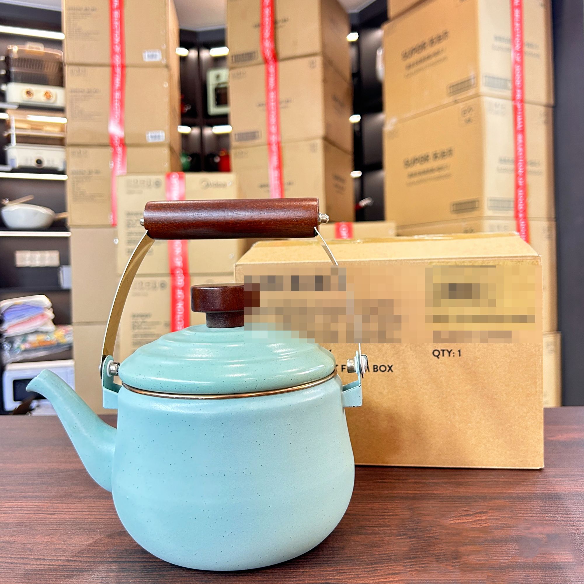 美丽国牛货，搪瓷磨砂烧水壶复古茶壶胡桃柄美式做旧烧水壶白绿