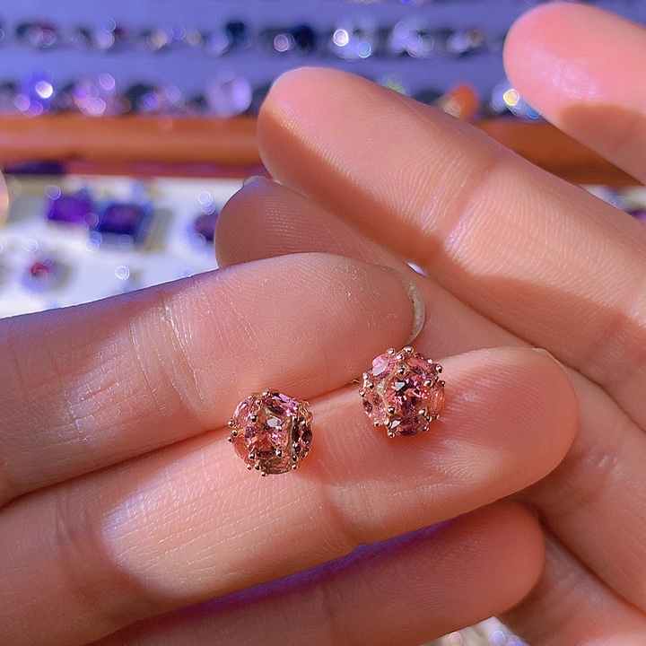 碧玺耳饰银S925镀金镶嵌风*