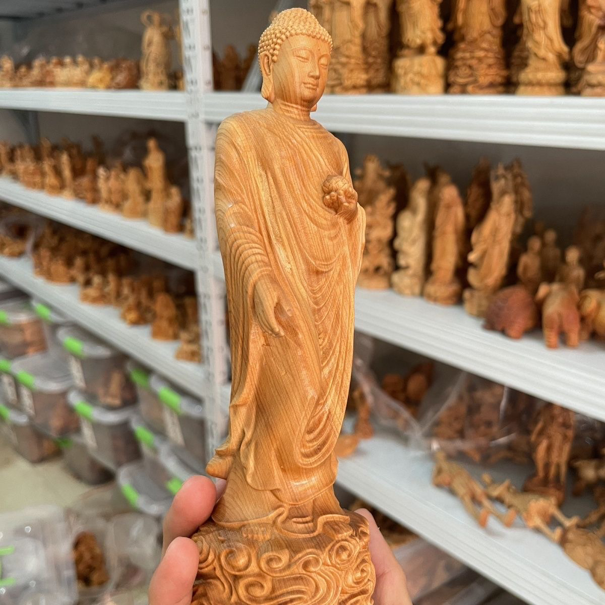 崖柏木雕刻南无阿弥陀佛像大日如来摆件家居家用供奉客厅中式桌面