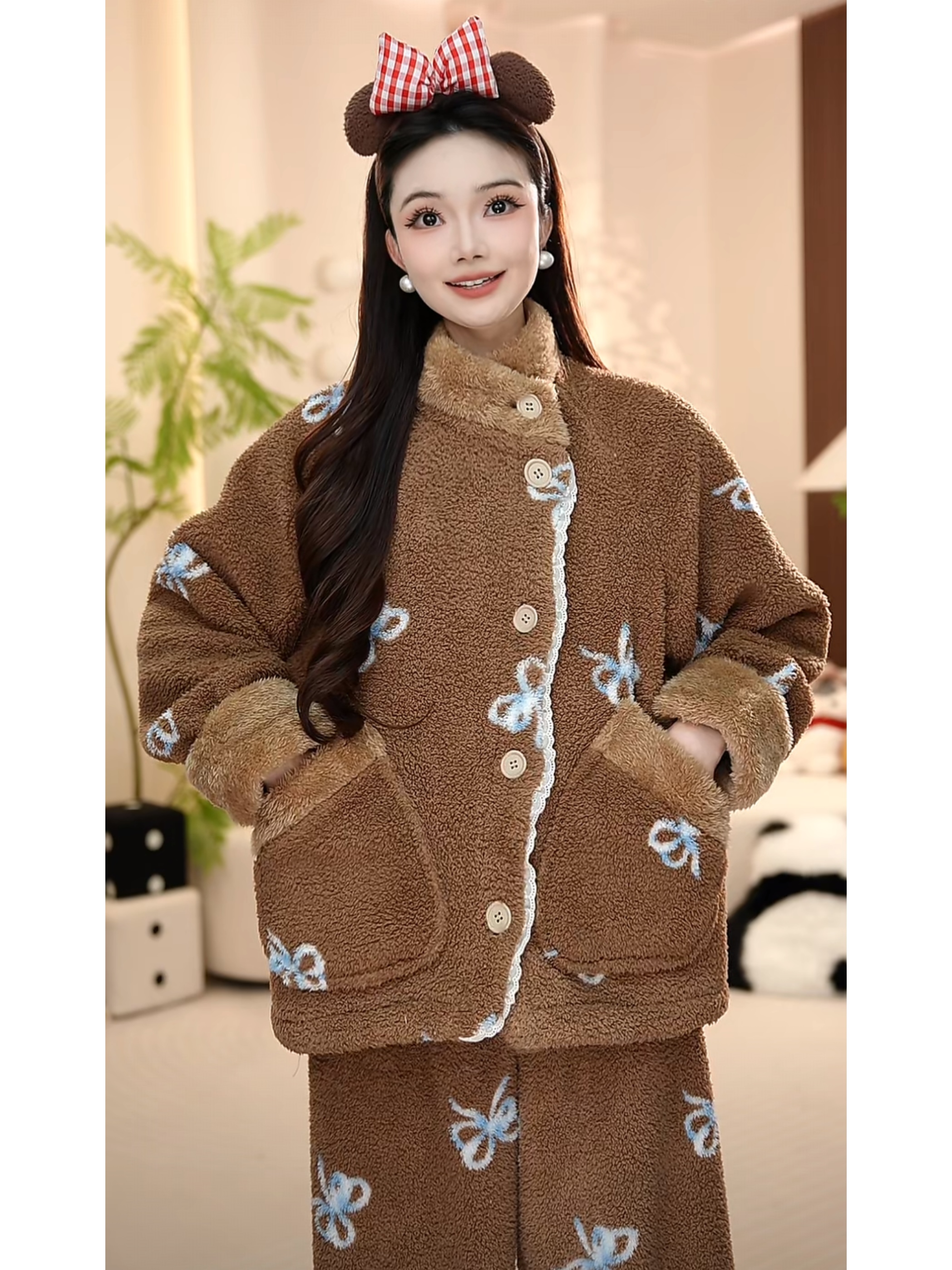 【焦糖摩卡】冬季超厚加绒加厚高端保暖家居服睡衣女