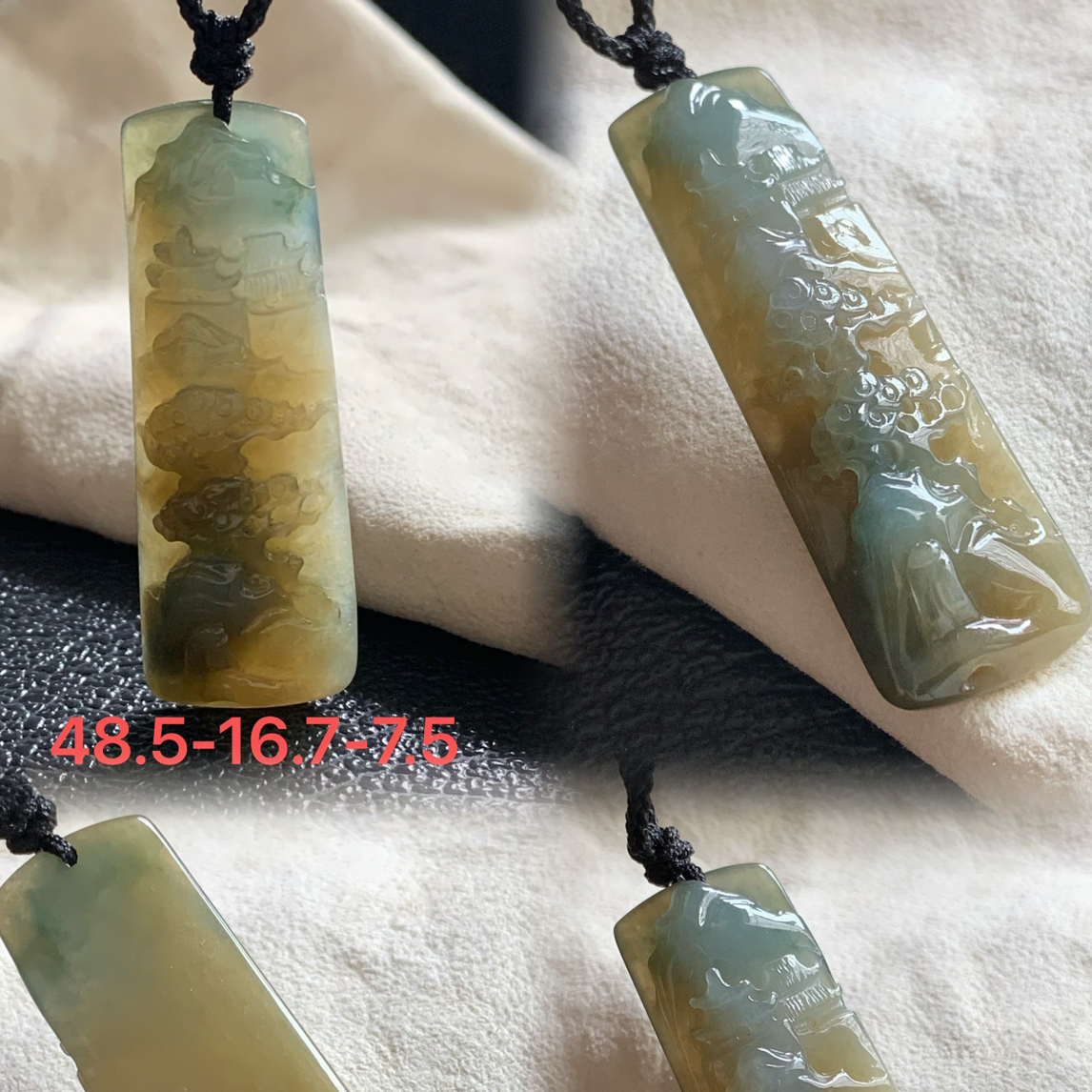 【拍前联系】缅甸天然A货翡翠山水牌吊坠