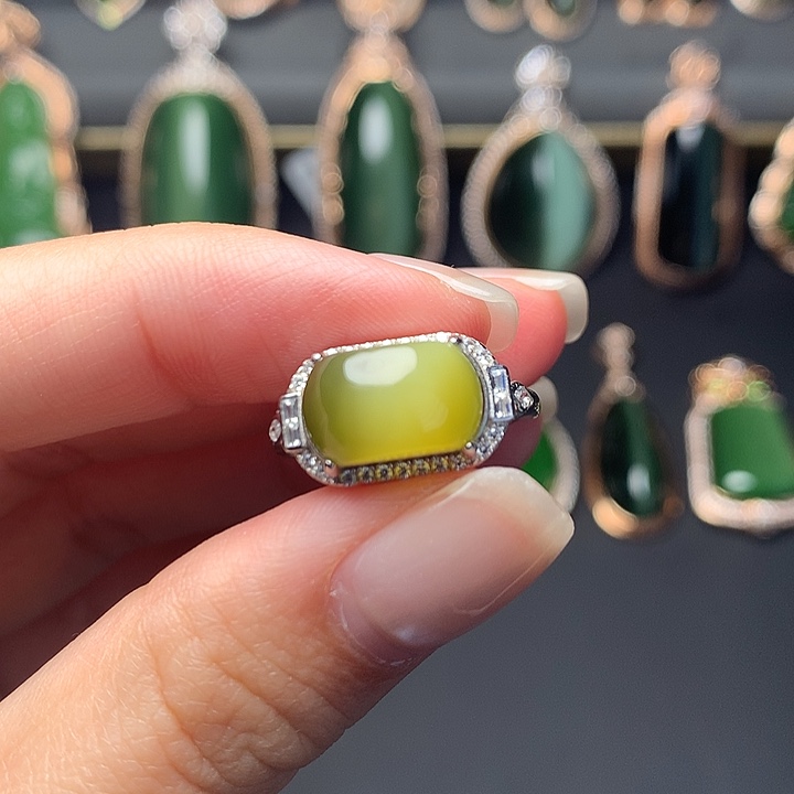 和田玉银S925镶嵌戒指