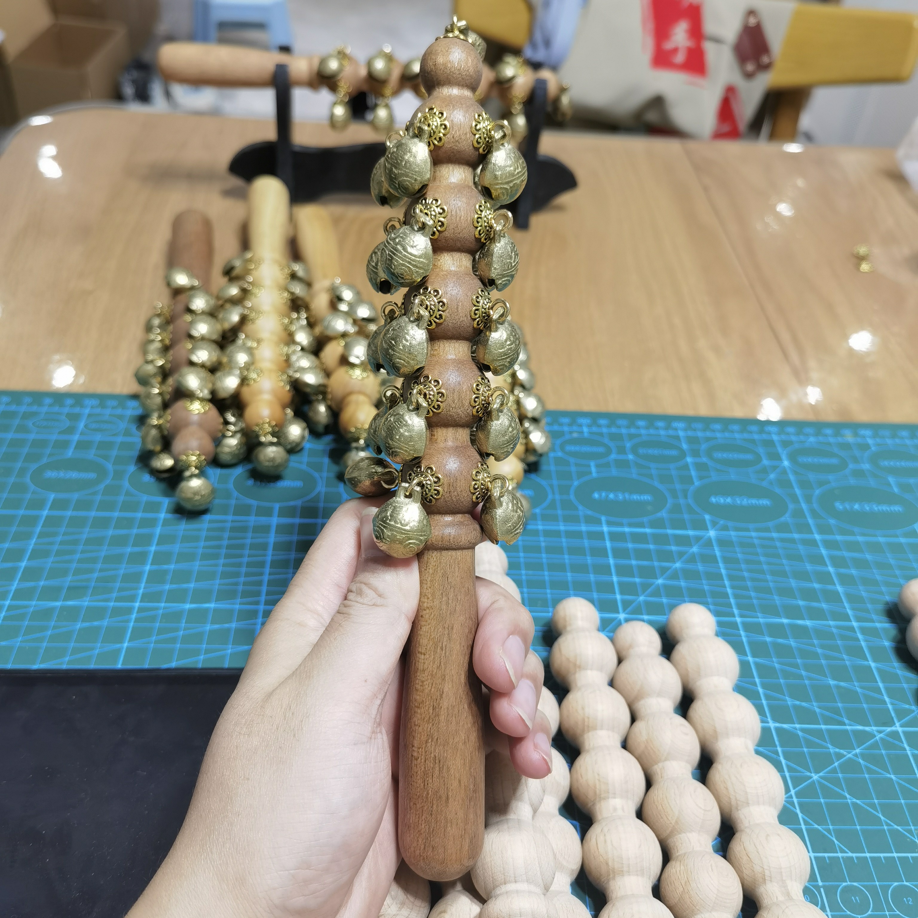 野山桃桃木呦爸原创糖葫芦黄铜哗啦棒 黄铜摇铃