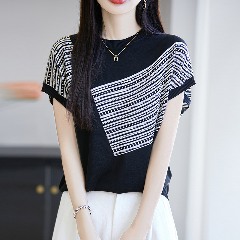 【奥莱撤柜】哥家夏季针织宽松显瘦短袖圆领时尚休闲凉感上衣女T恤