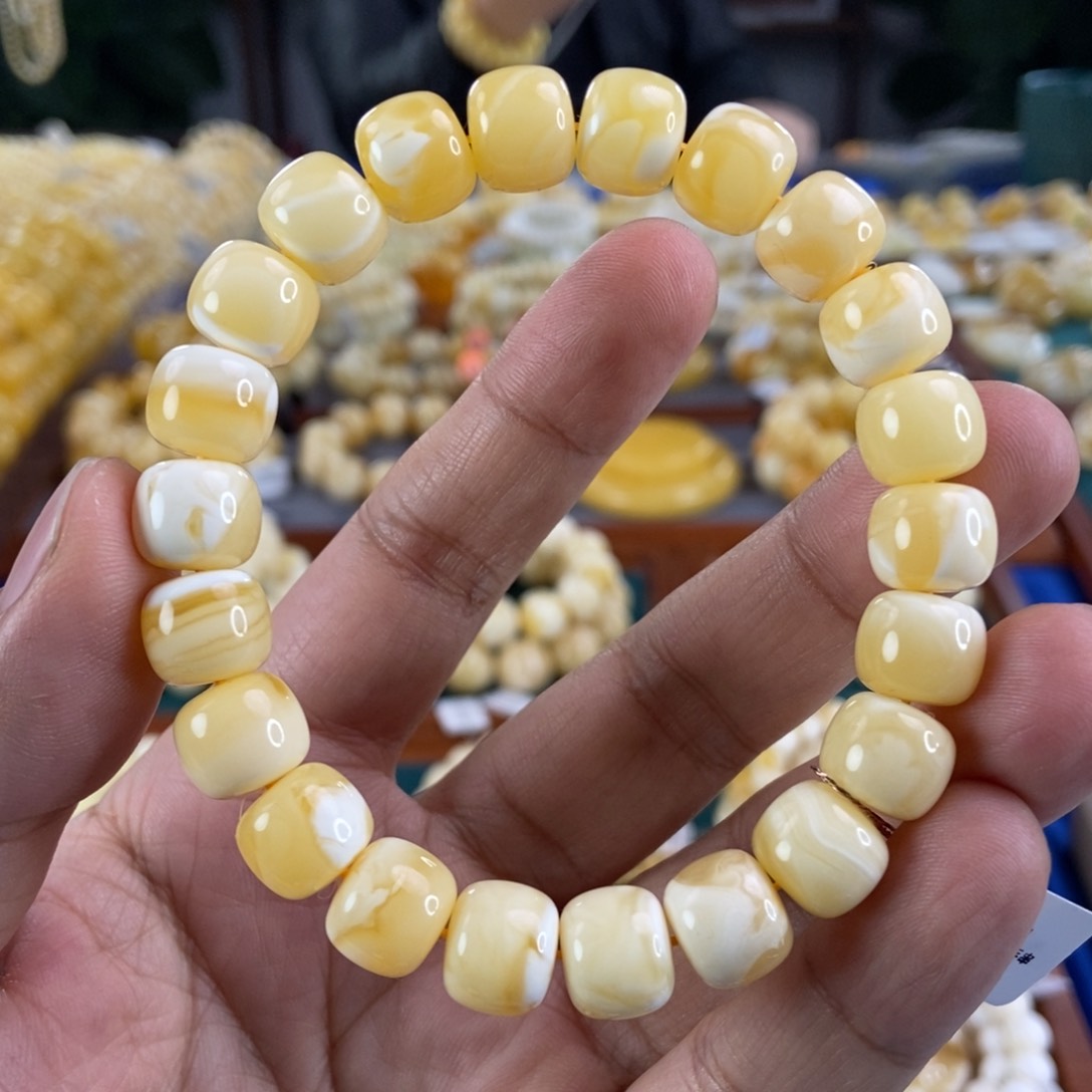 琥珀珠宝奇石未镶嵌11+白花蜡手串18.42
