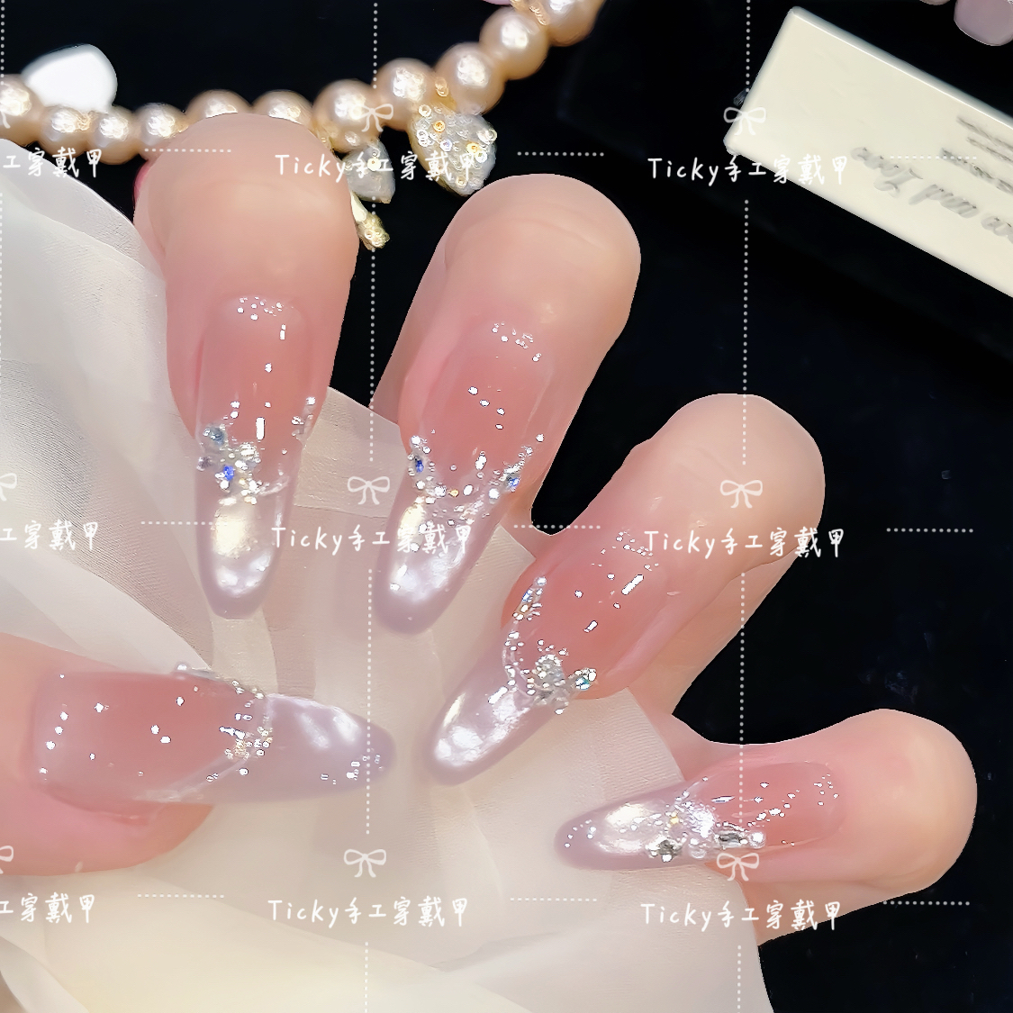 【紫夜梵星】纯手工冰透法式猫眼裸色显白高级感穿戴甲美甲贴