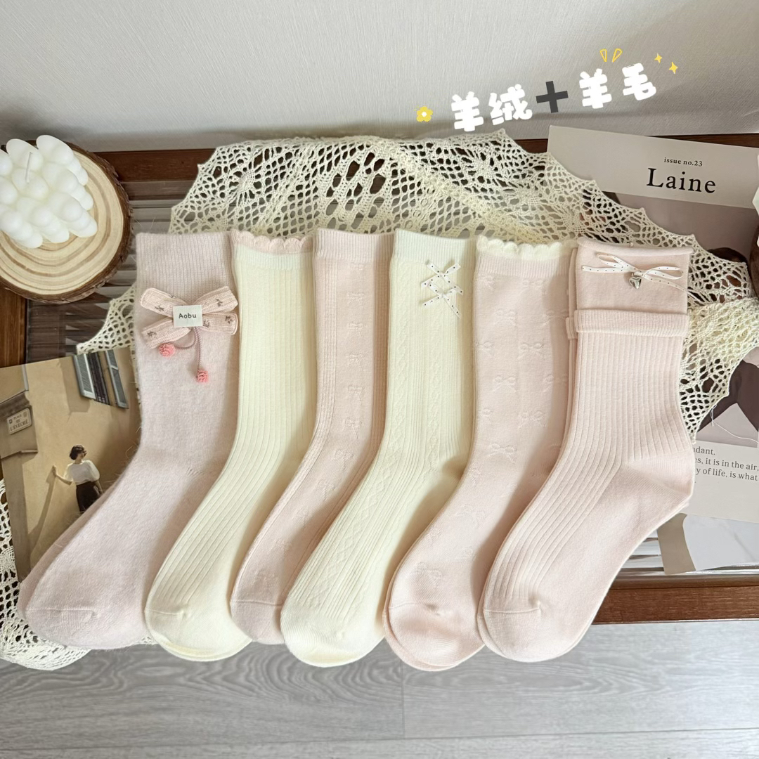 【樱花拿铁】秋冬就是奶香粉的！白粉系太温柔了日系芭蕾风女袜袜子