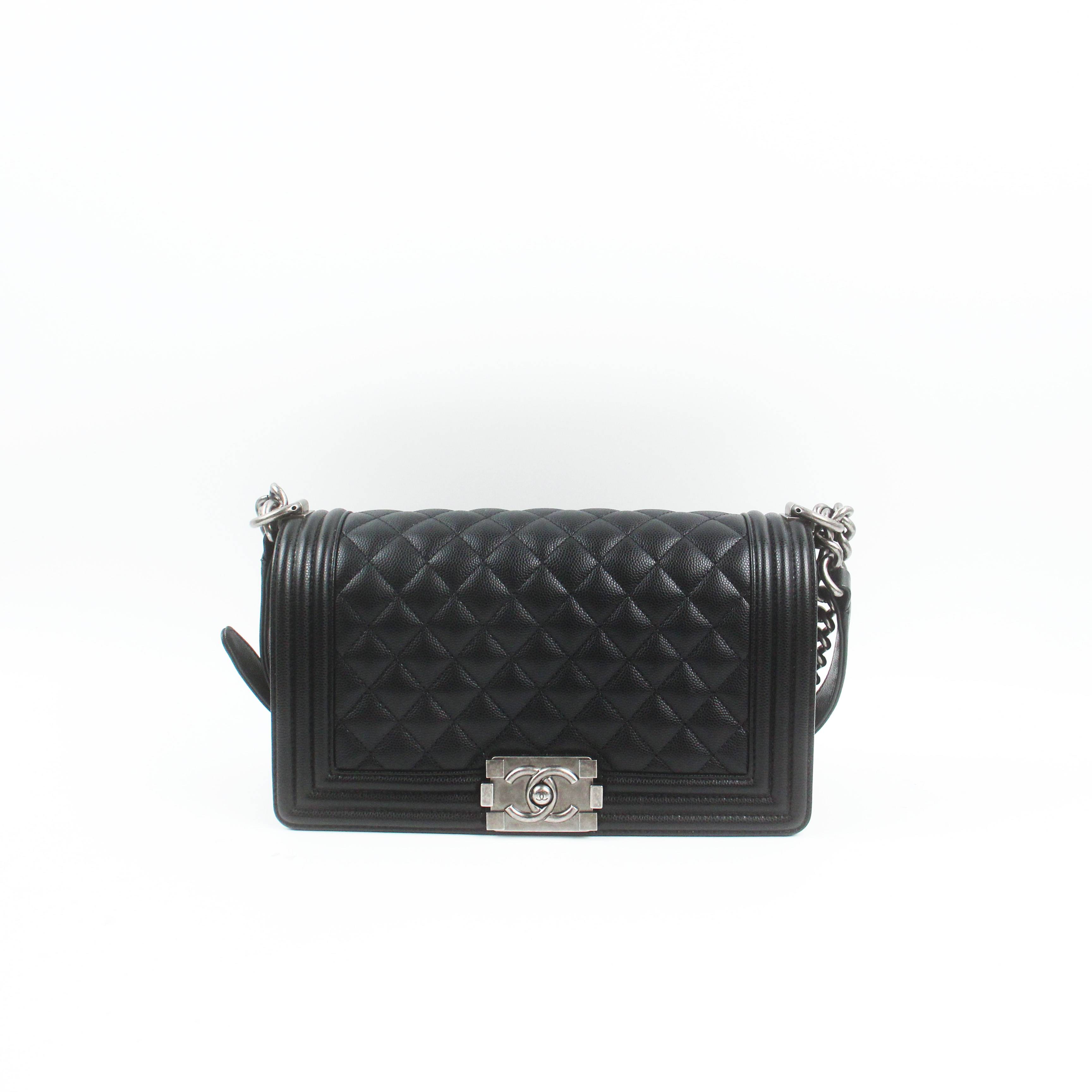 95新 Chanel/香奈儿 77339B REV黑银荔枝纹Leboy中号单肩斜挎包