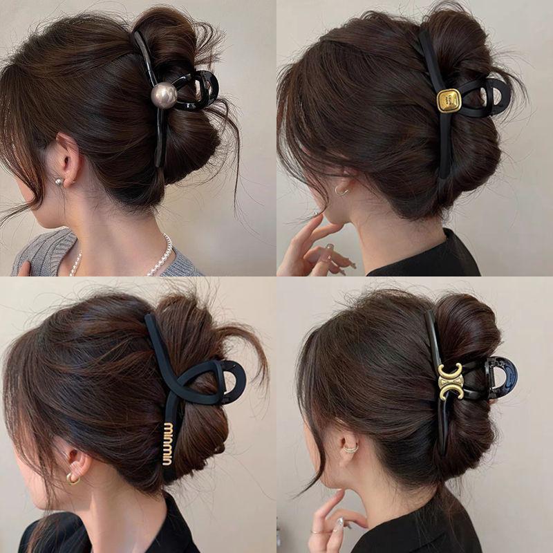 网红黑色磨砂抓夹大号发量多高档后脑勺鲨鱼夹女盘发头饰扎头发