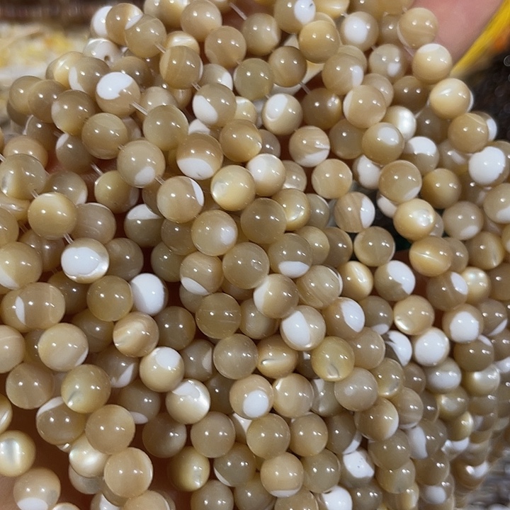 玛瑙/玉髓合金珠宝半成品一条7mm马蹄螺咖色圆珠