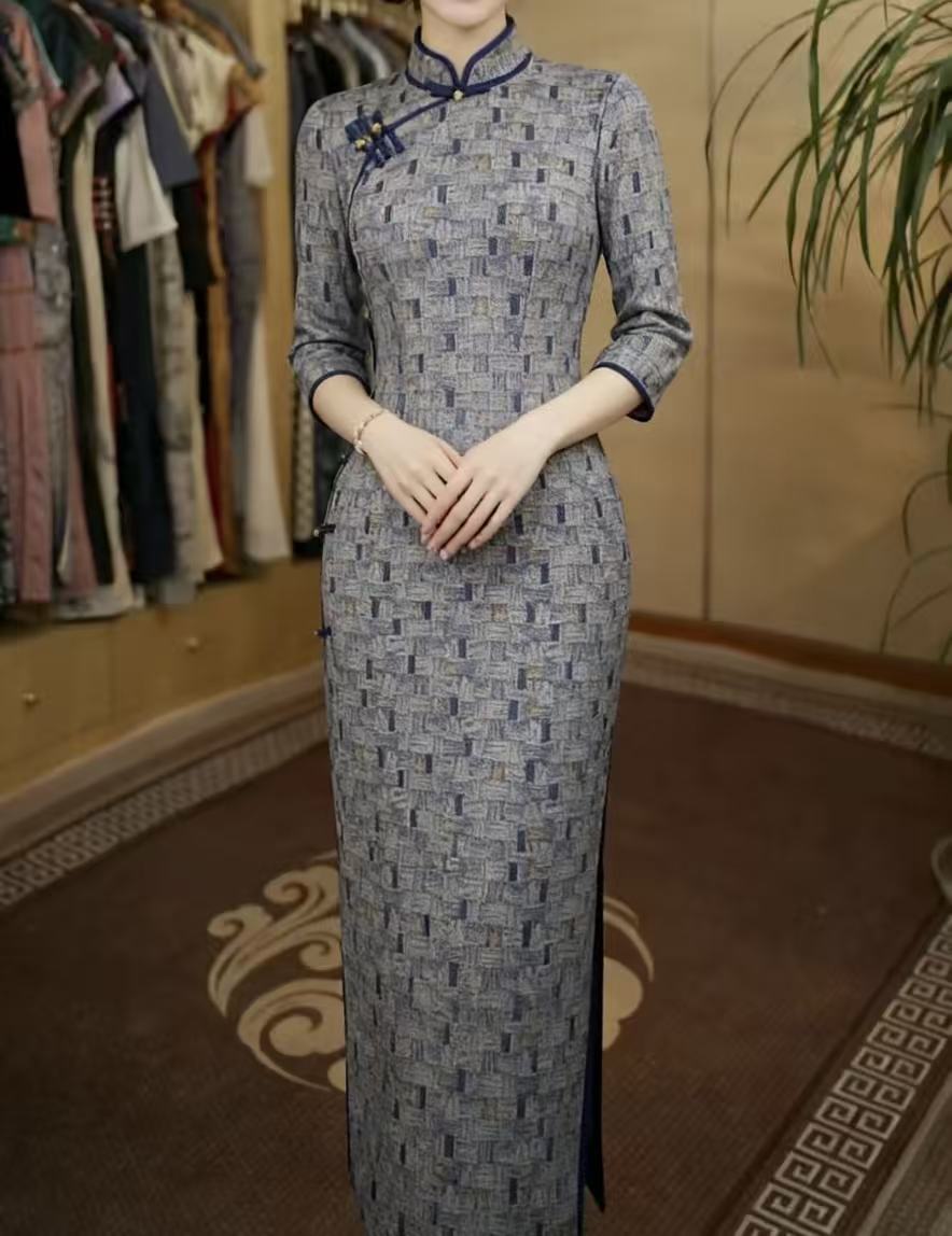 织文 日常国风复古日常显瘦气质优雅气质长款旗袍安诗歌