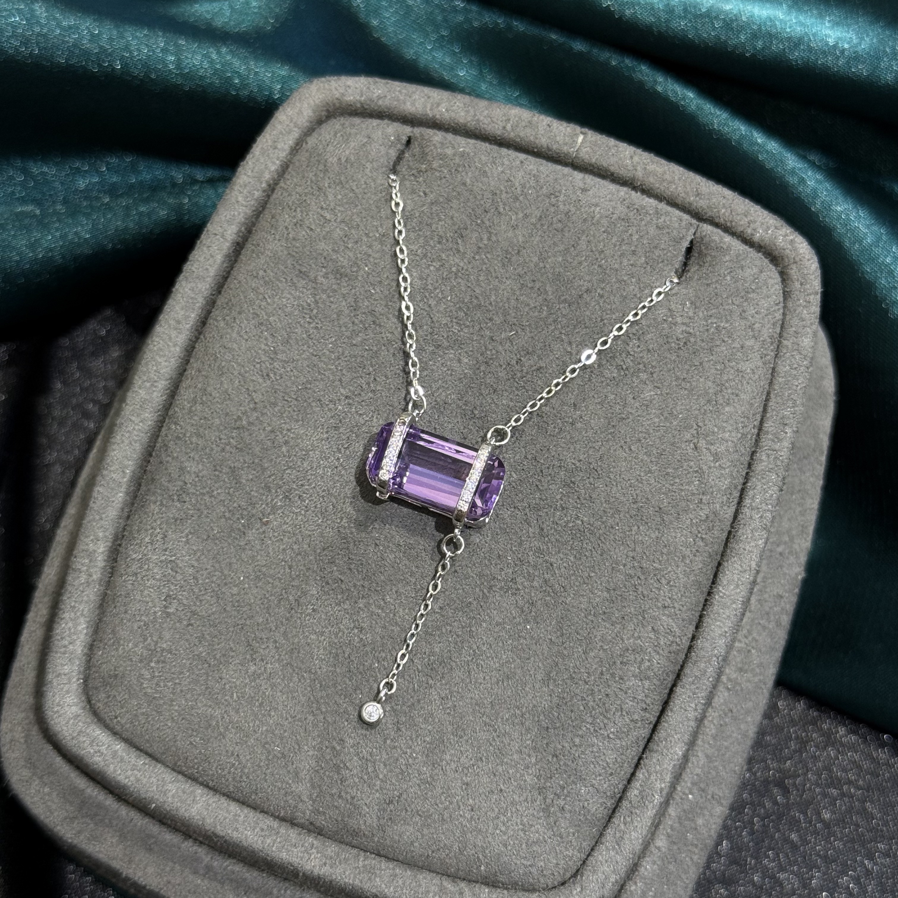 【石古会】S925银紫水晶方糖项链-ZSJ044
