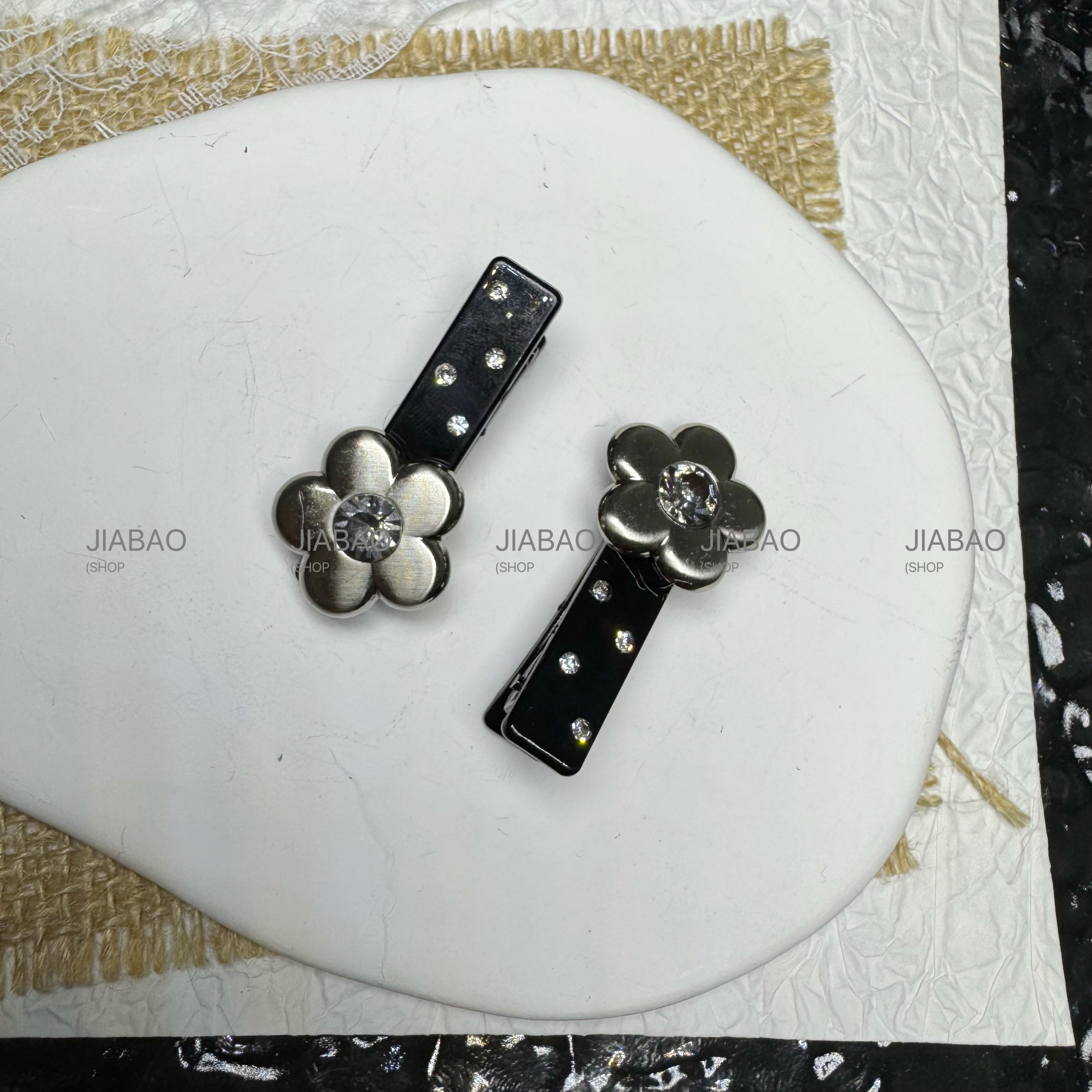 韩系东大门高级感轻奢闪钻花朵波点鸭嘴夹对夹女百搭头饰手工