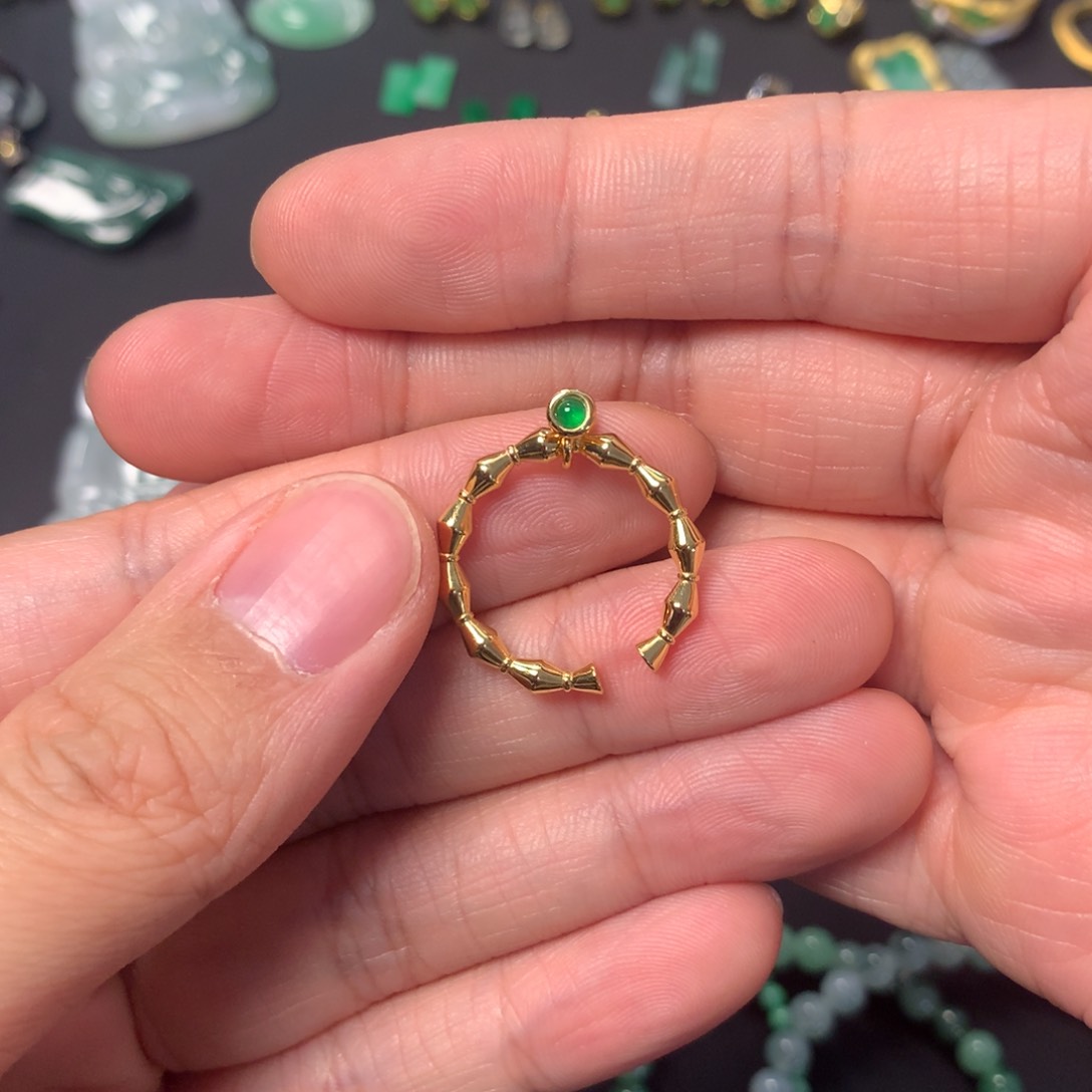 翡翠戒指银S925镶嵌小戒指