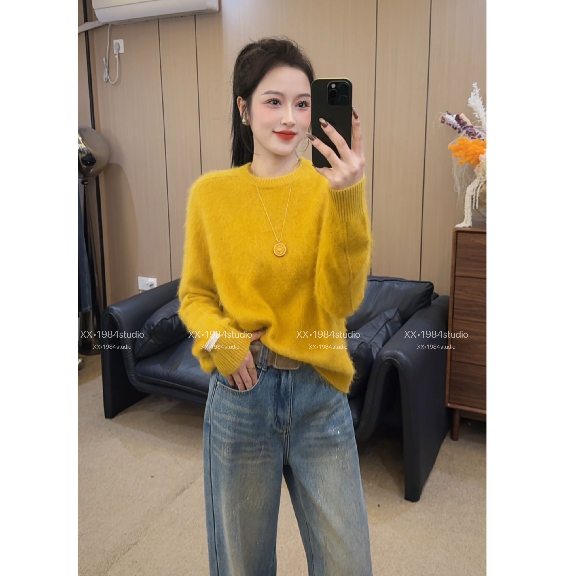 1984 精选【山羊绒拉毛】高品质绵羊毛慵懒风秋冬保暖套头毛衣