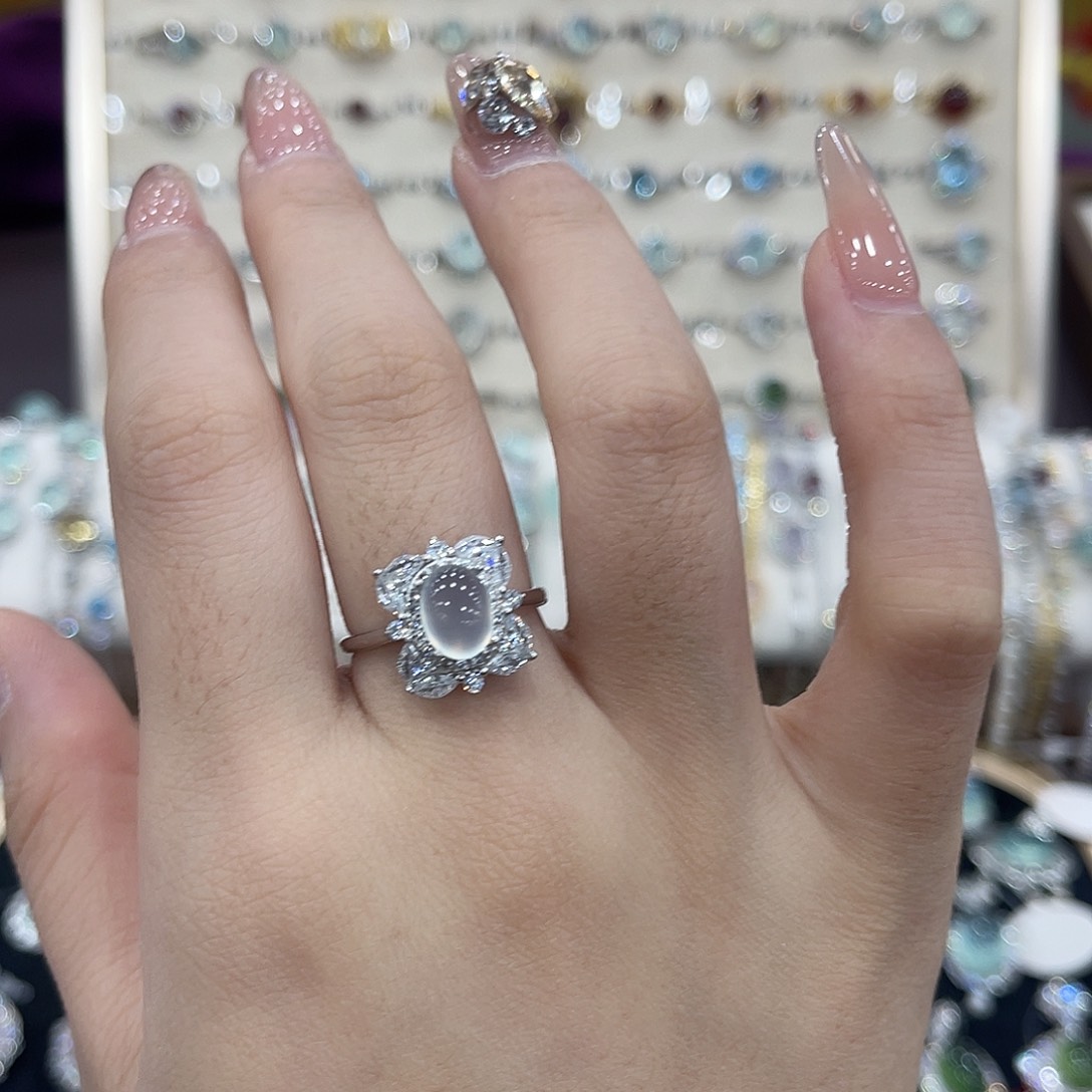 蛇纹石玉银S925镶嵌戒指