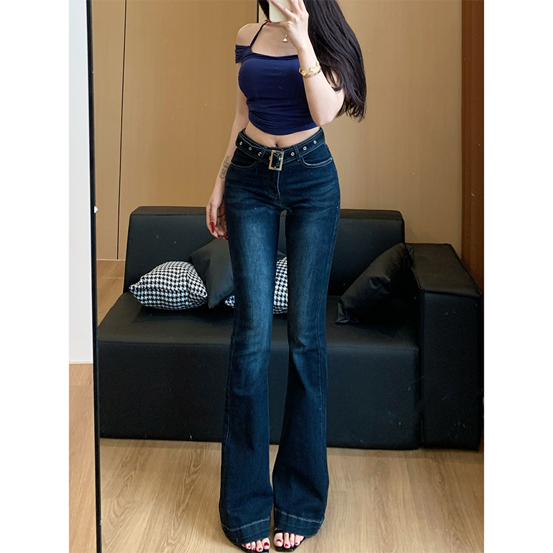 低腰紧身腰带微喇牛仔裤女2025年秋季新款弹力显瘦百搭喇叭长裤
