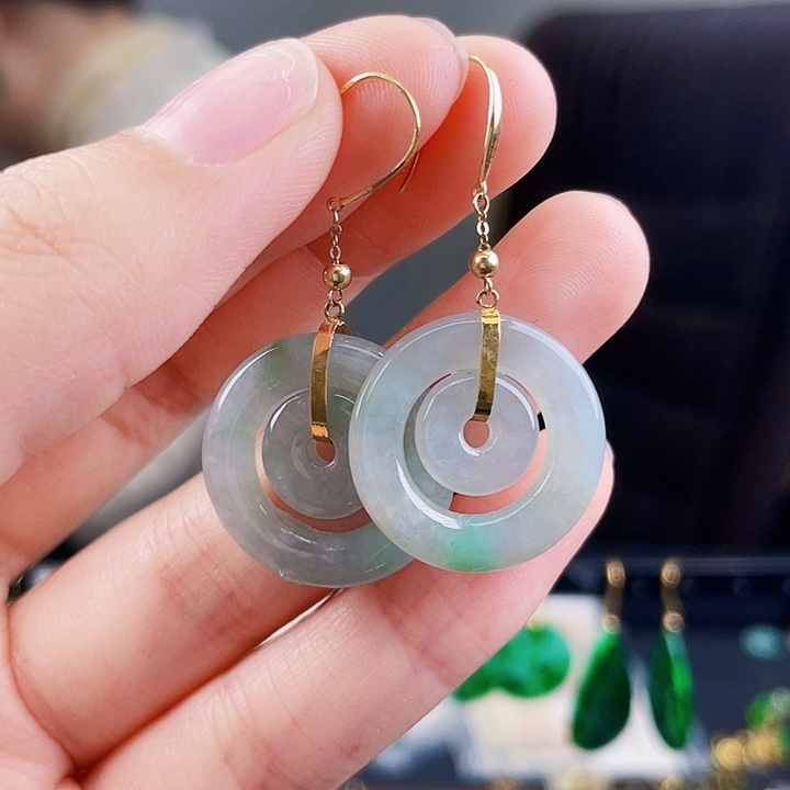 翡翠耳饰18K金镶嵌饰品