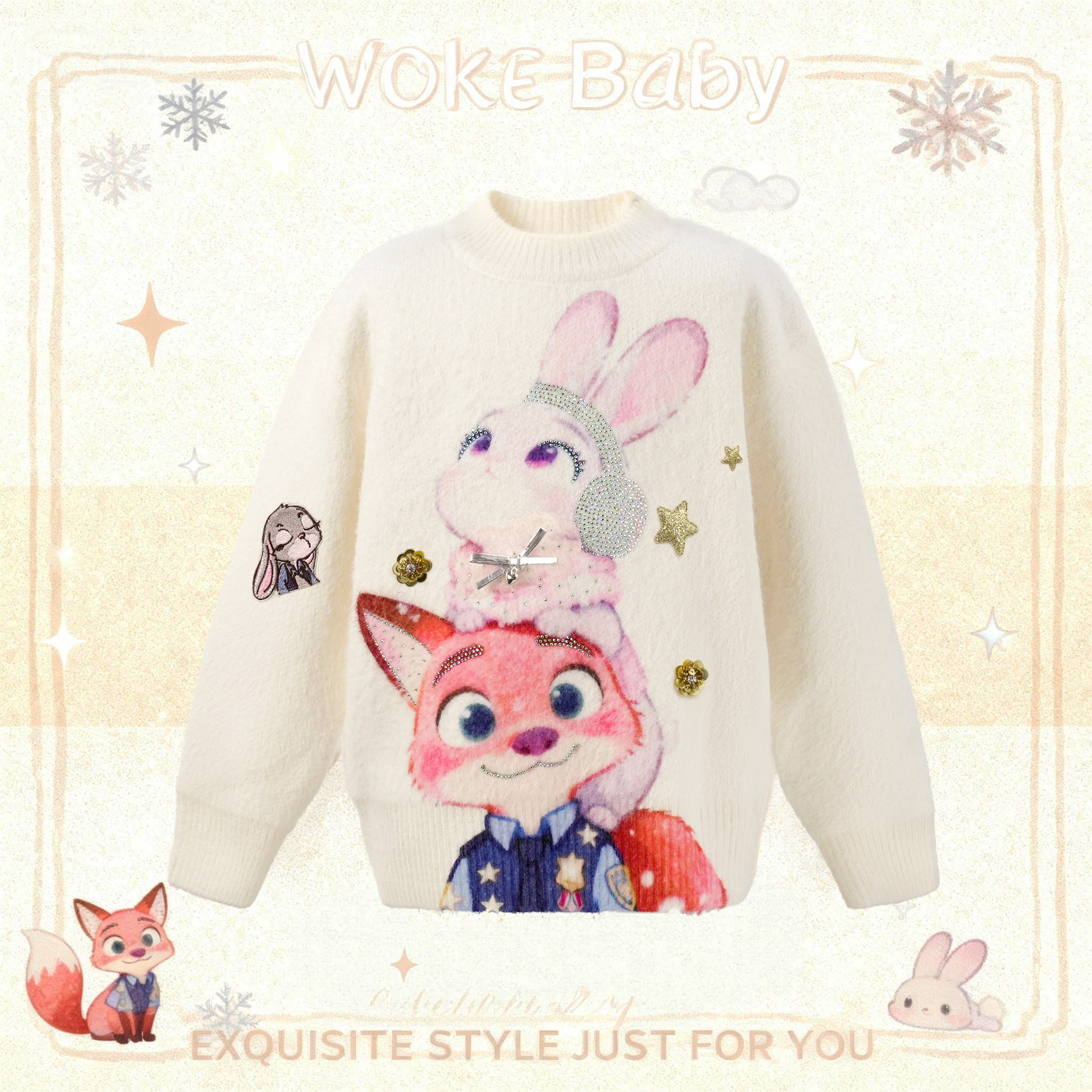 女童秋冬套头卡通针织毛衣汉服上衣W5235