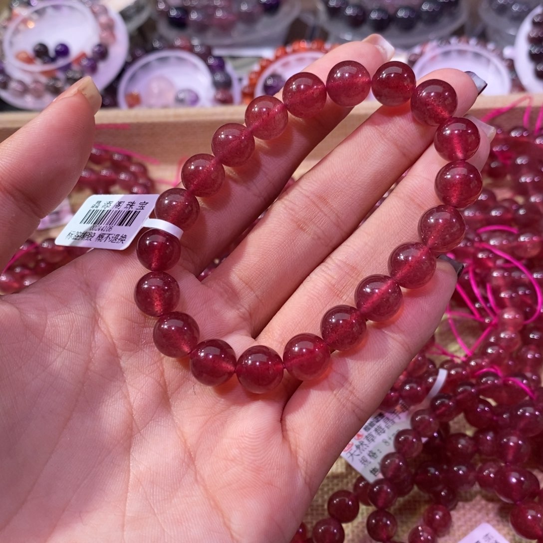 石英质玉手链未镶嵌福利草莓晶9.8m m