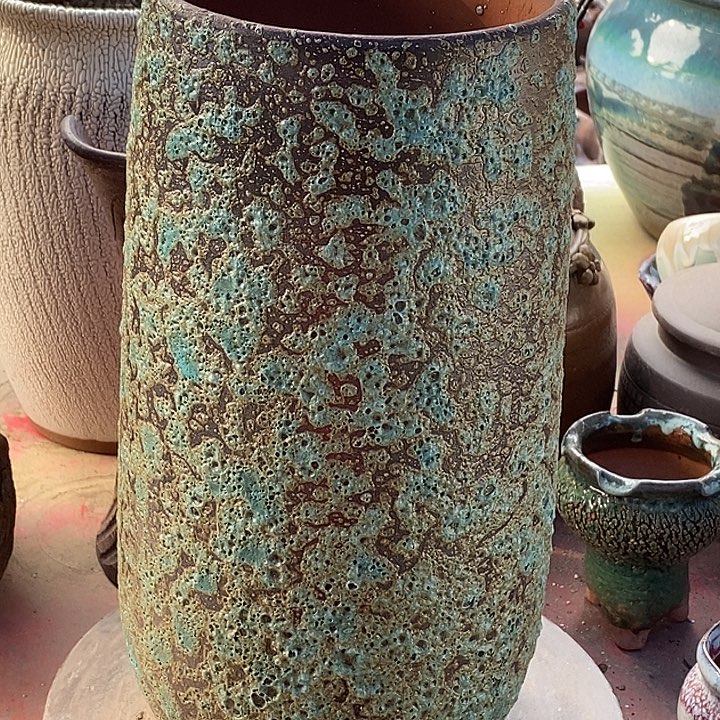 紫砂花盆口15.5高度34绿色