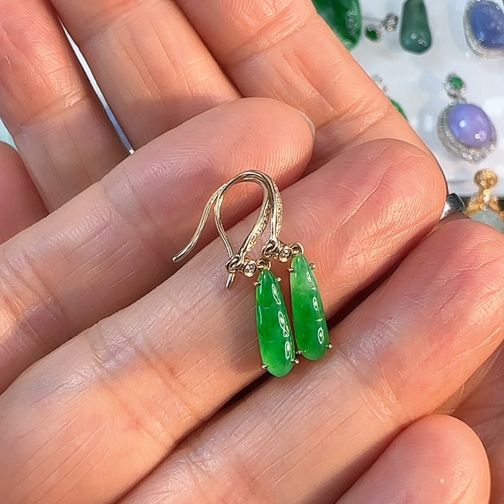 翡翠耳饰18K金镶嵌耳勾