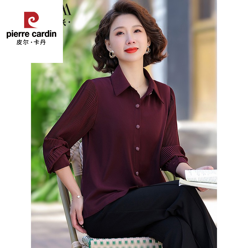 皮尔卡丹40岁岁50岁岁妈妈秋装洋气衬衣中老年时尚衬衫中年女装春