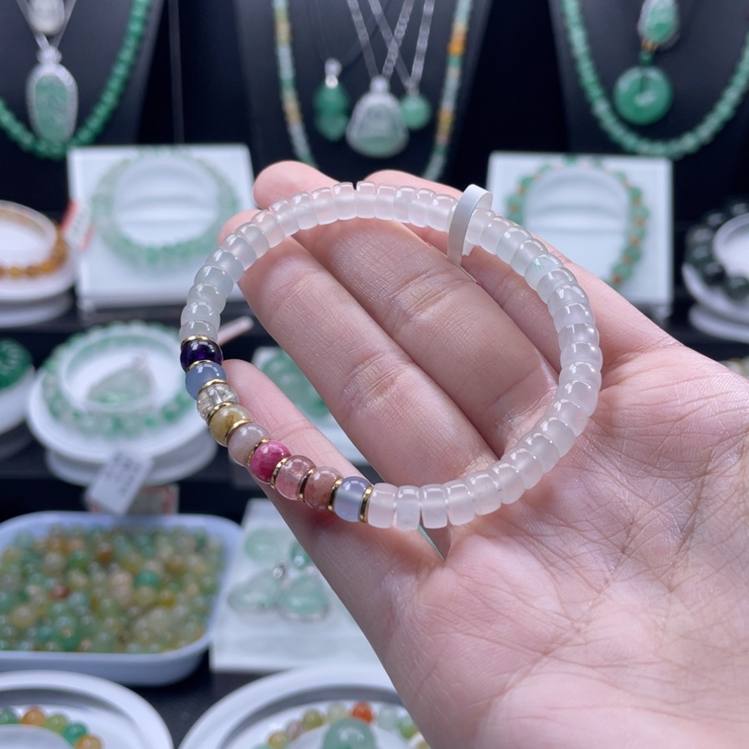 石英质玉（非洲翠）银S925镶嵌手串