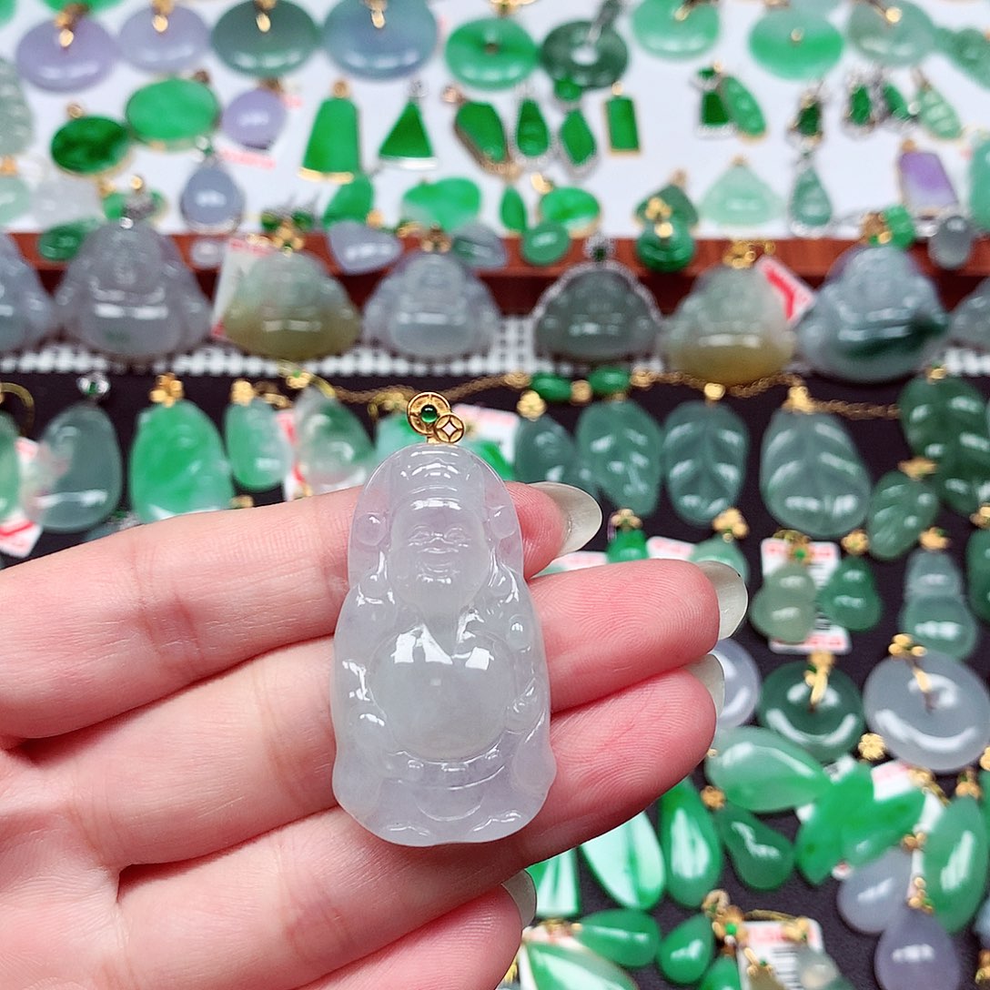 翡翠18K金镶嵌吊坠(不含链)天然翡翠A货