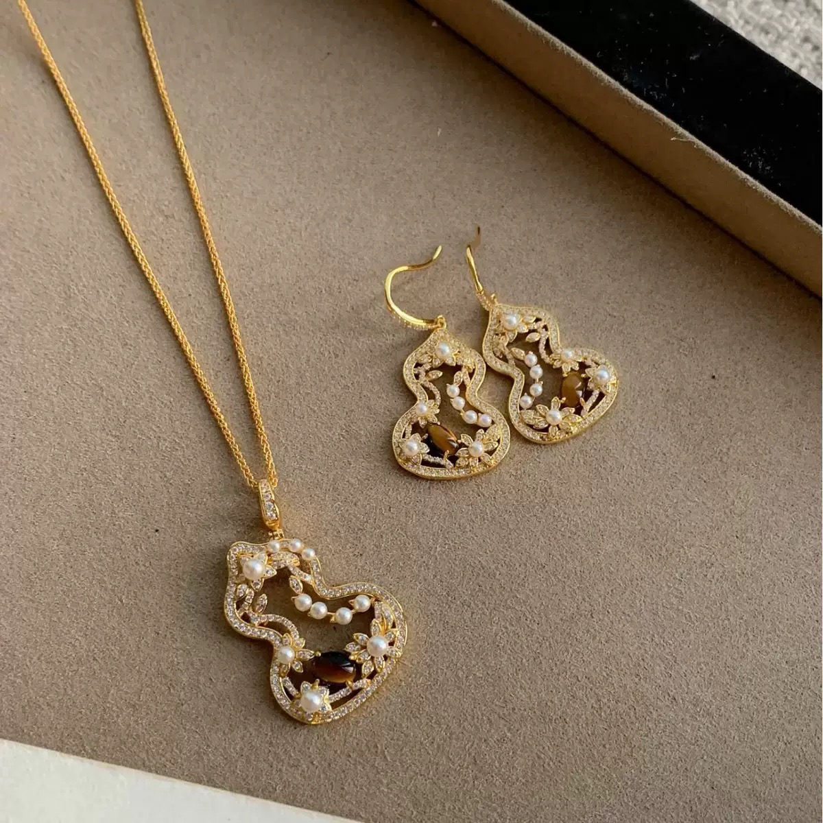 坠链均925银 葫芦项链耳环套装