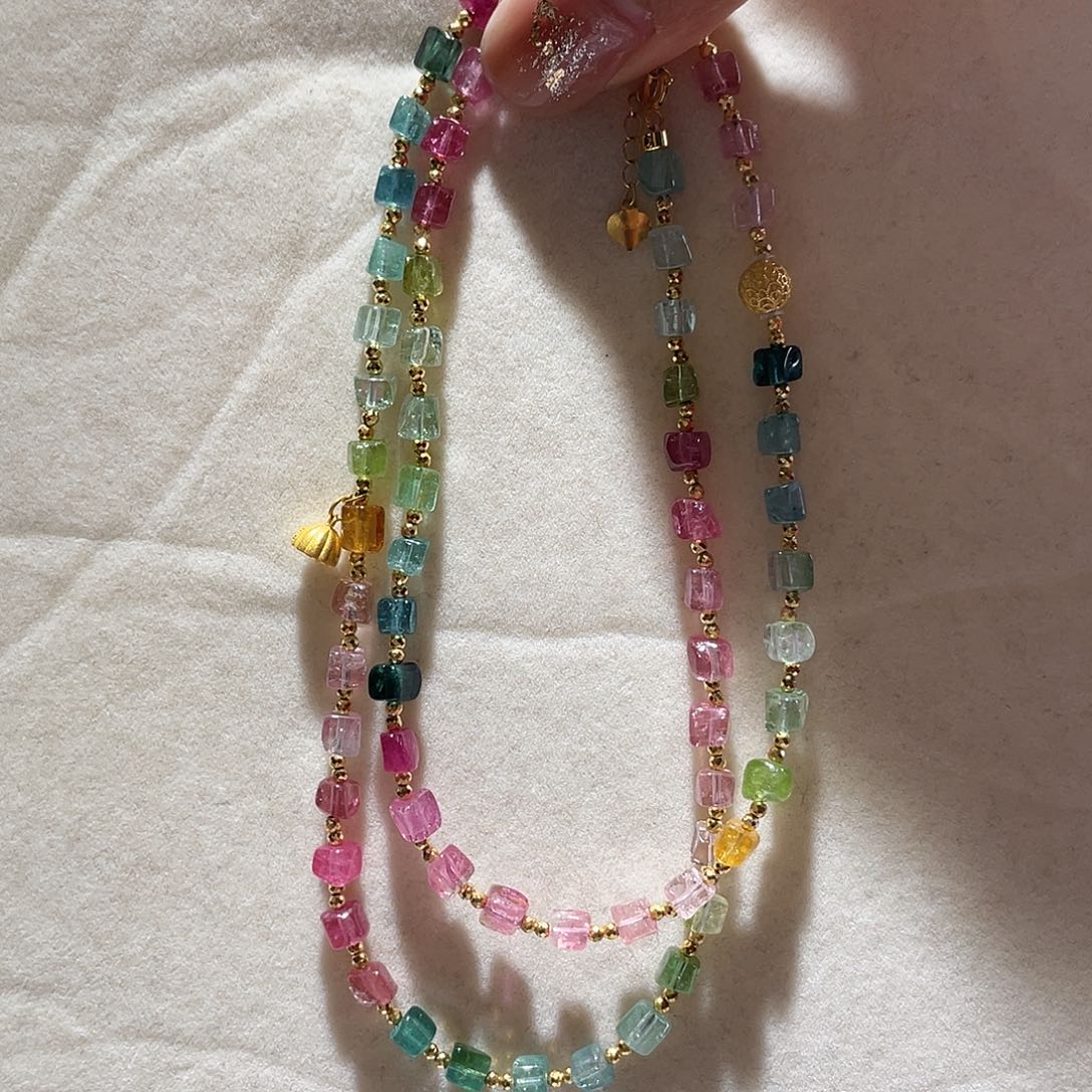 碧玺颈饰18K金镶嵌大气款