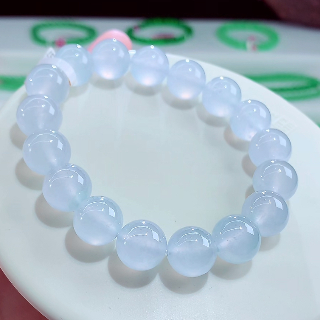 收藏级缅甸天然翡翠A货高冰种白月光手串卡12.3mm
