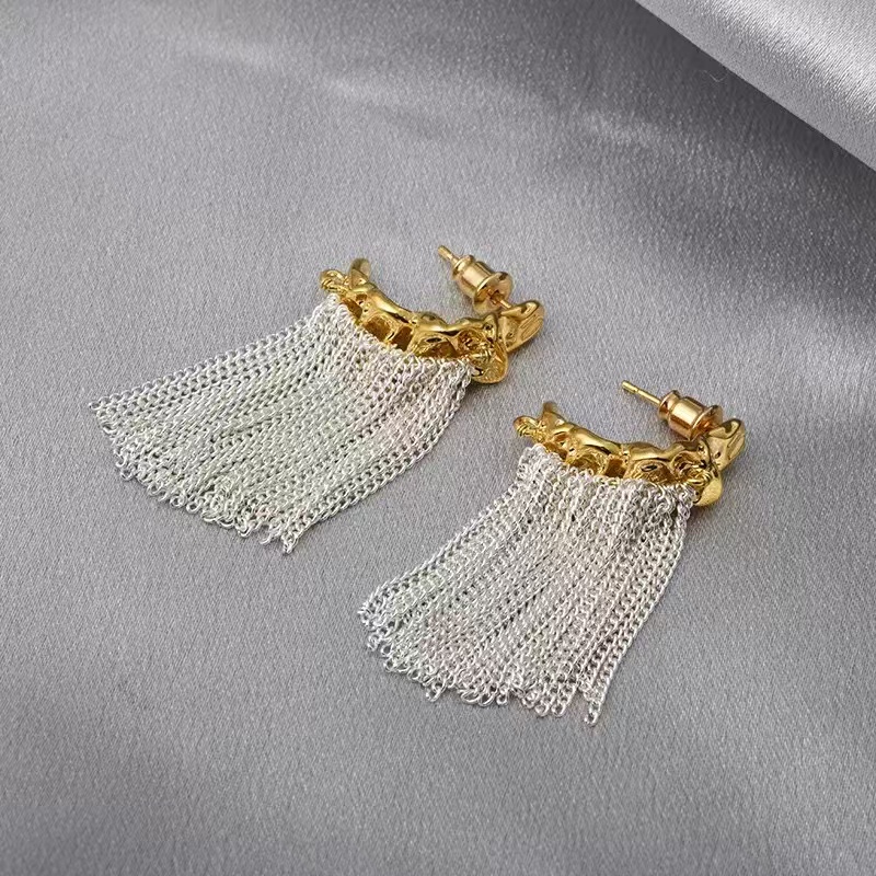 铜合金合成锆石耳饰 女性耳环长款复古首饰法式古风手工饰品小众