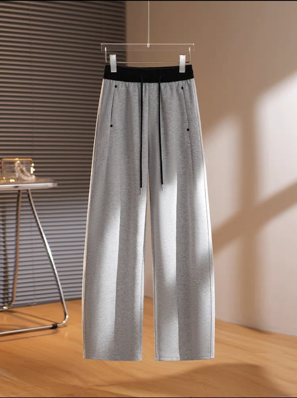 卫裤弯刀裤百搭高腰口袋加绒卫裤长裤微弹直筒宽松型614