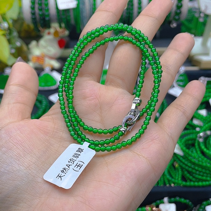 翡翠颈饰未镶嵌静****婆圆珠项链3