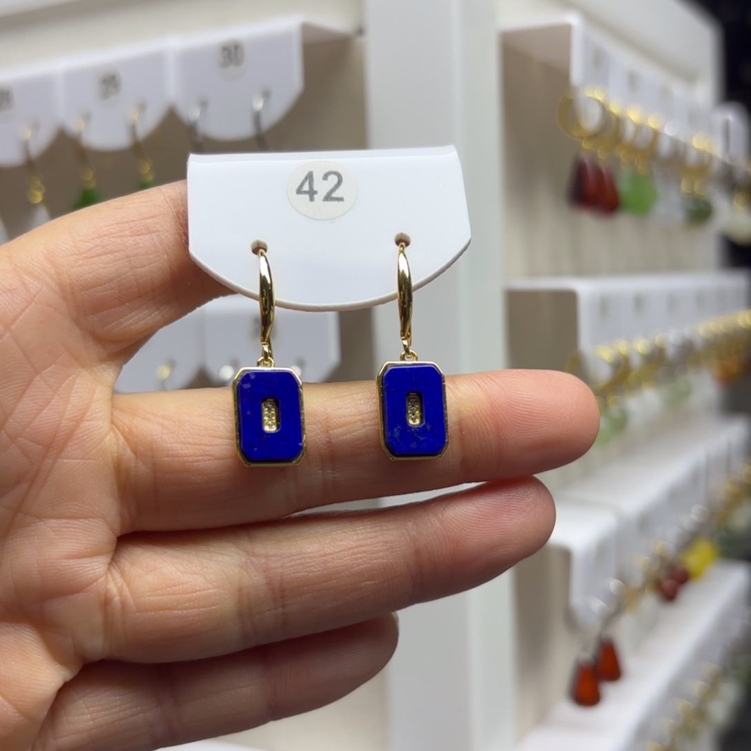 青金石银S925镶嵌耳饰