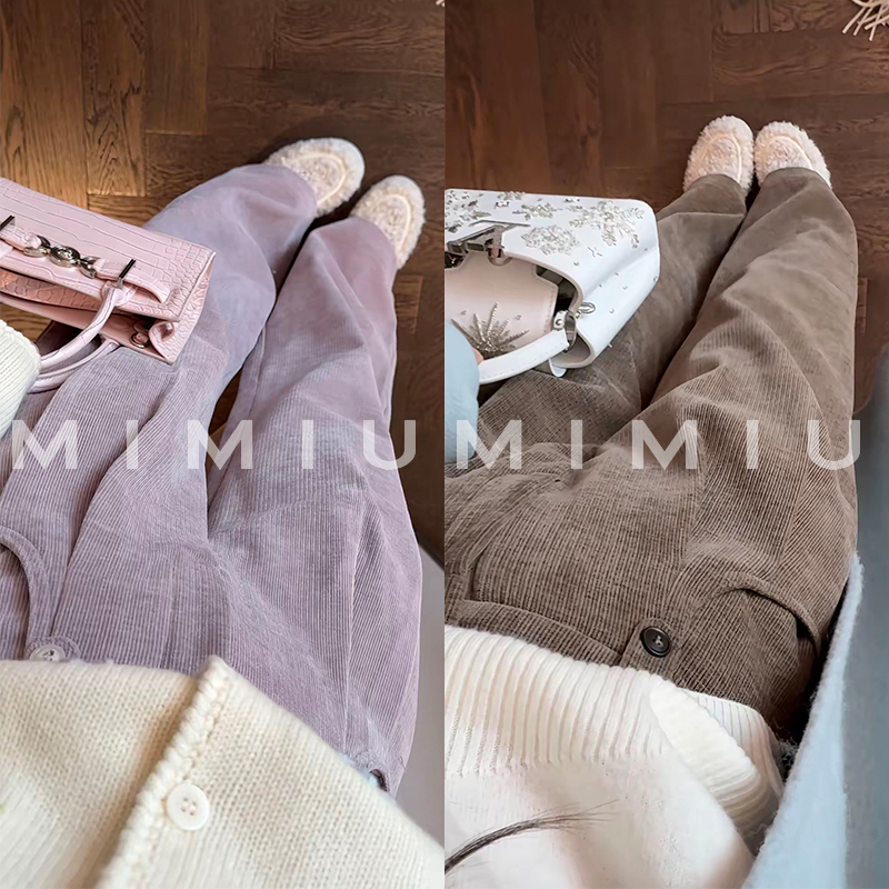 【mimius】肉肉休闲加厚雪尼尔通勤高腰长裤 G10122