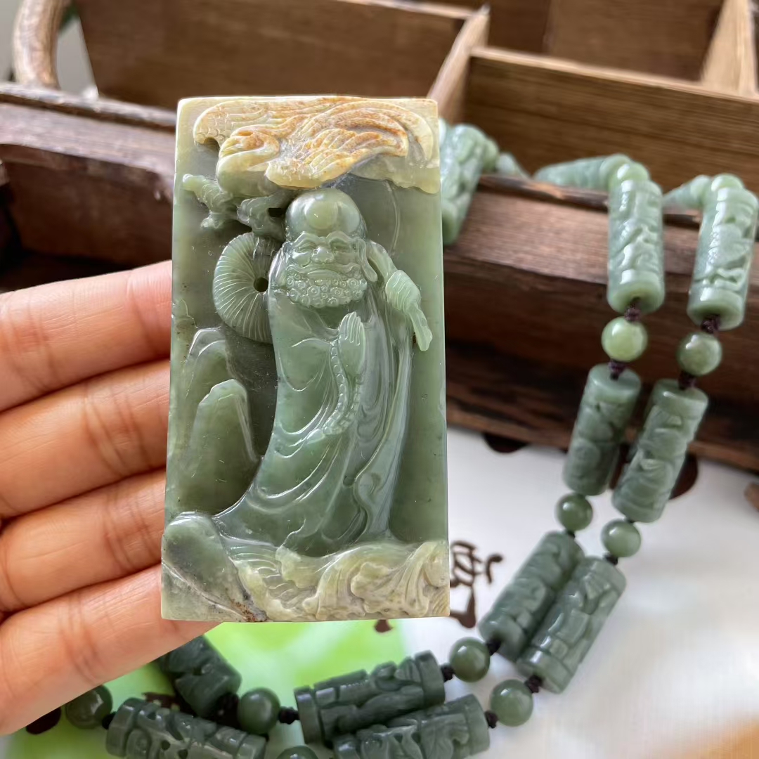 河磨玉达摩挂件吊坠项链天然玉石手工雕刻