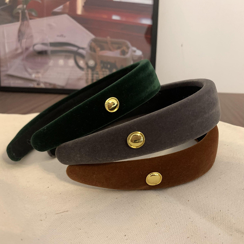 韩国中古感金扣复古丝绒发箍女高级感洋气时尚简约发卡头箍发饰