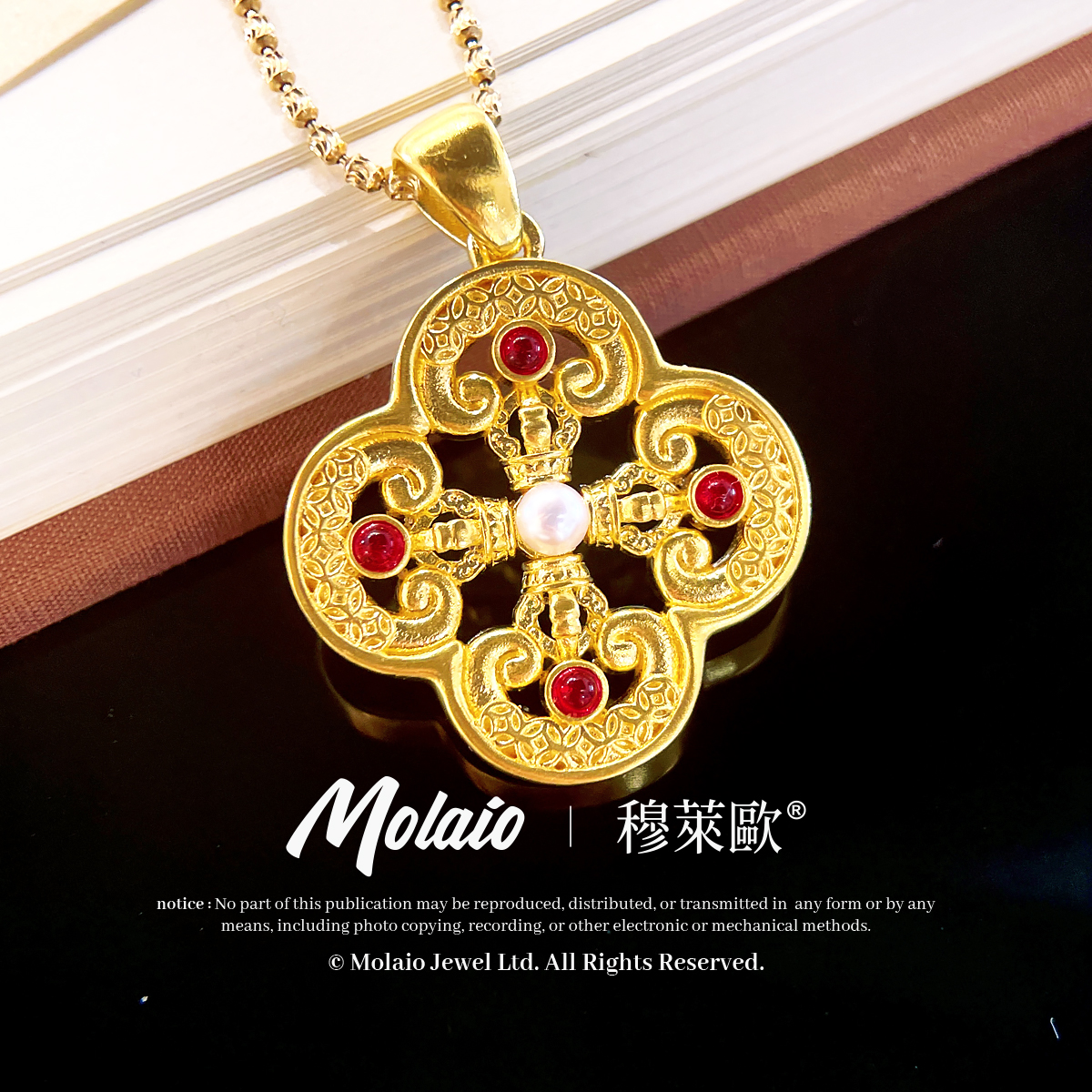 足金999【四叶草金刚杵】吊坠不含链时尚轻奢百搭古法XV L306/L307