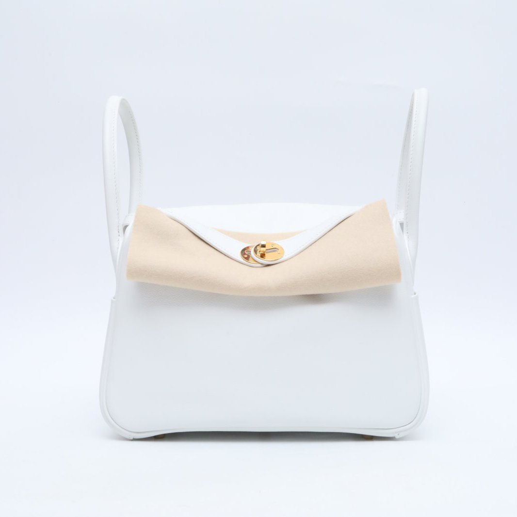 99新 Hermes/爱马仕 黑黑精选335705Lindy 26 0U新白色 EC皮 B刻 