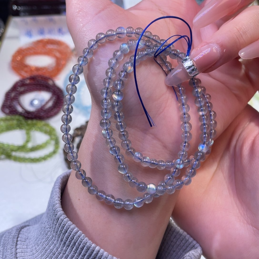 未镶嵌手链水晶强光灰月三圈4+