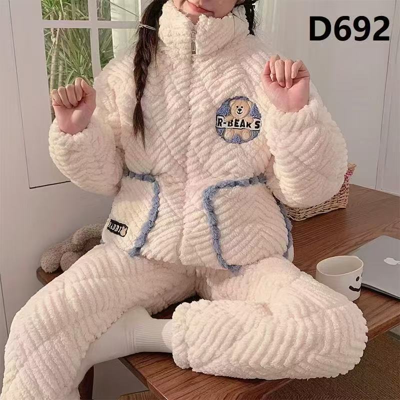 【纯白小熊】冬季新款时尚洋气家居睡衣三层夹棉加厚套装女