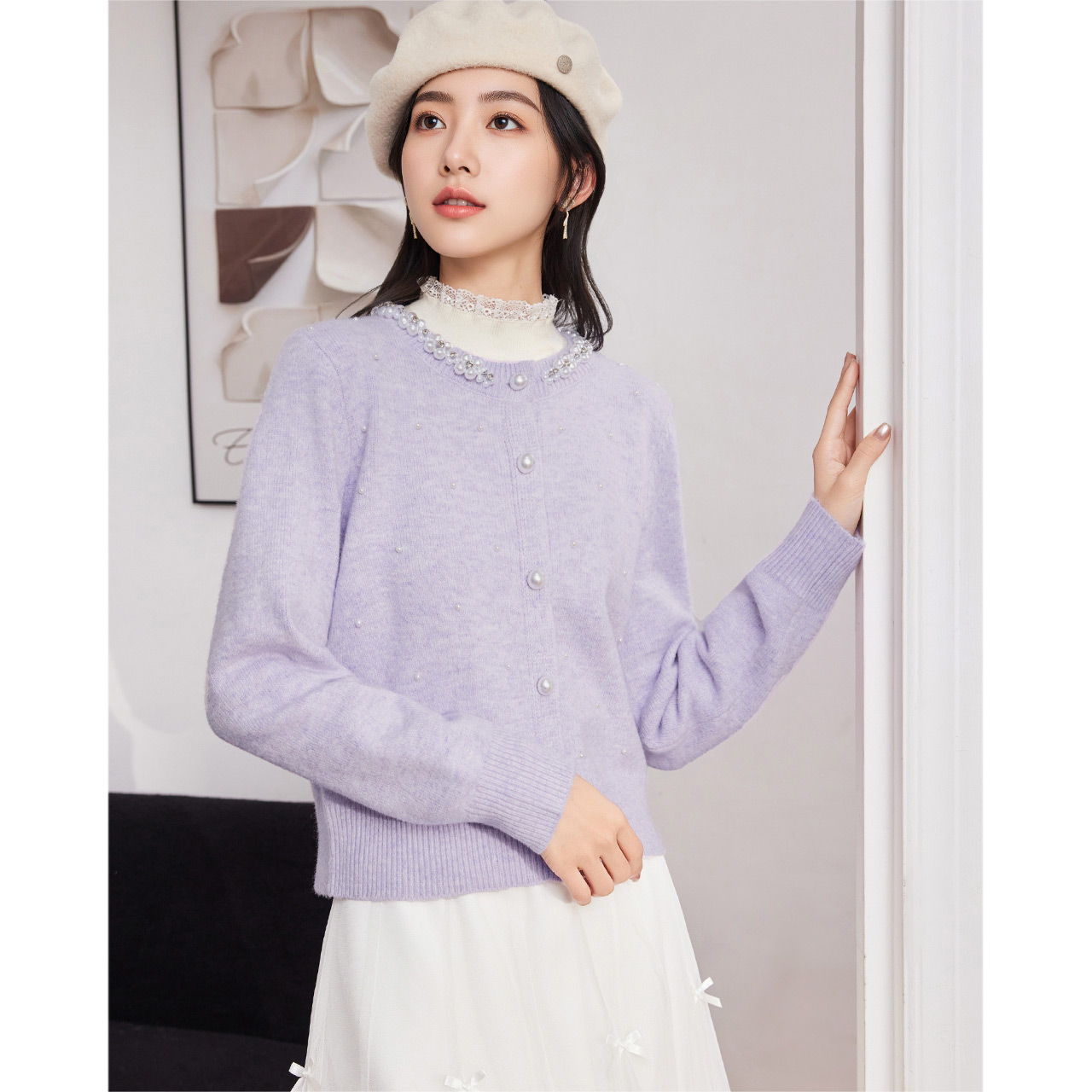 IEF/爱依服2025秋冬新款法式温柔名媛小香风通勤百搭毛织上衣