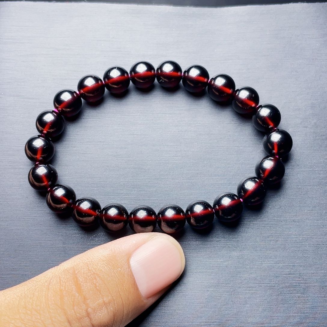 石榴石手链未镶嵌Y****e8.0MM毕业级酒红单圈天花板