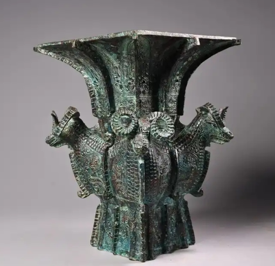 【四羊方尊】纯铜仿古青铜器摆件家居摆件桌面摆件高22