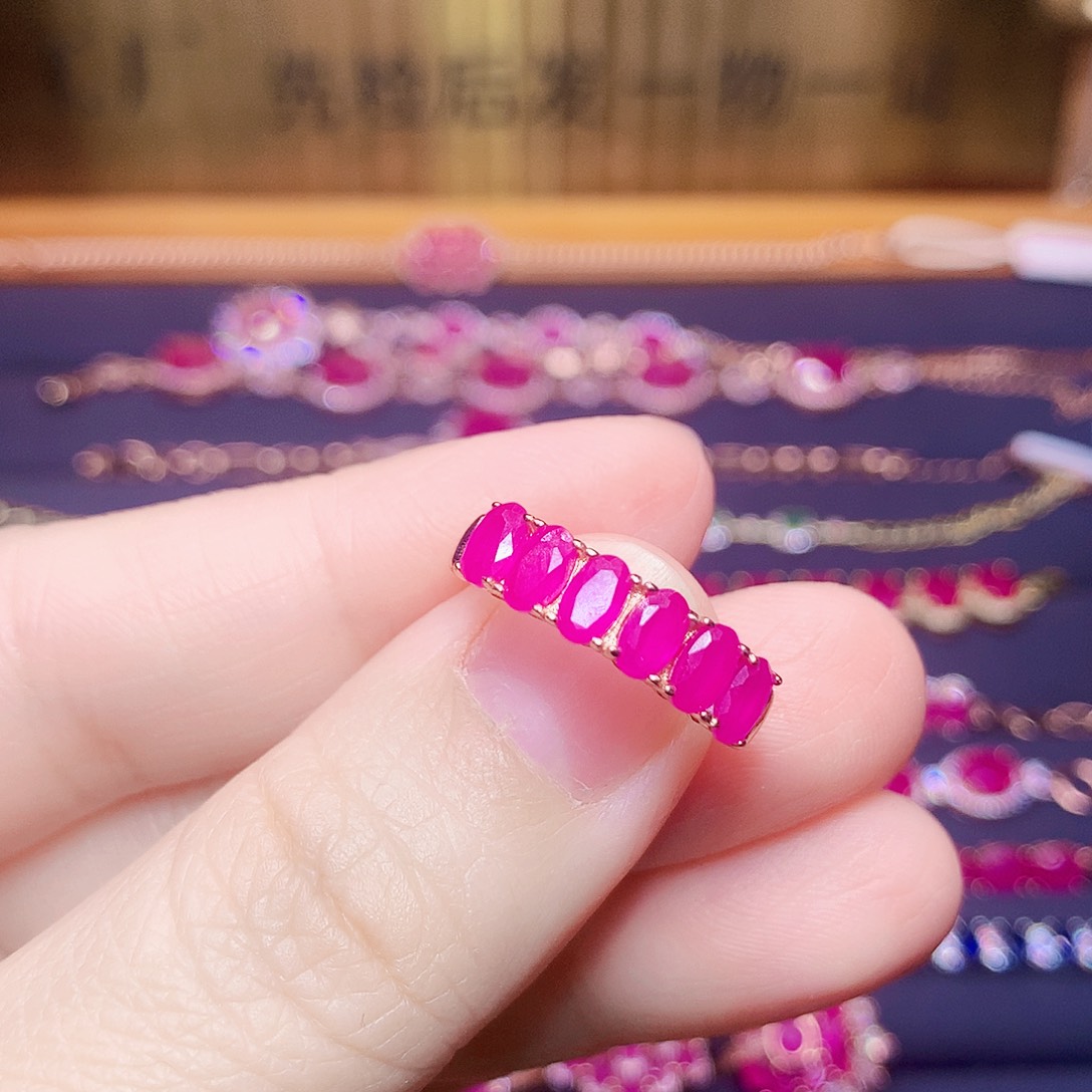 红宝石戒指银S925镶嵌