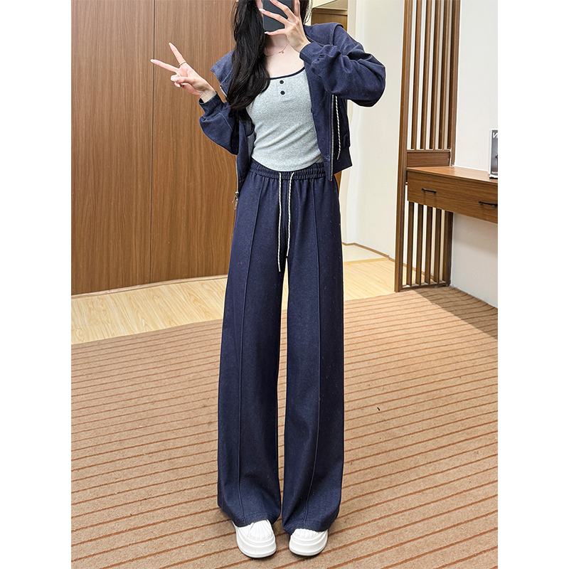 时尚休闲套装女2025春季新款宽松百搭外套背心阔腿裤三件套