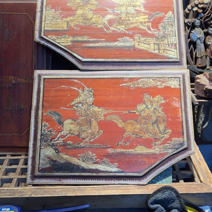 【闪购商品】香榧木金**阳老木雕花板艺术一对